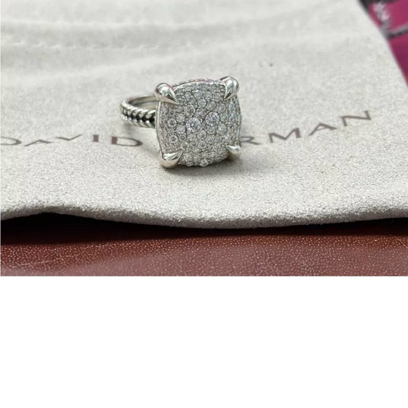 David Yurman Sterling Silver Chatelaine 14mm Diamond Pave Ring Size 7 - Picture 2 of 10